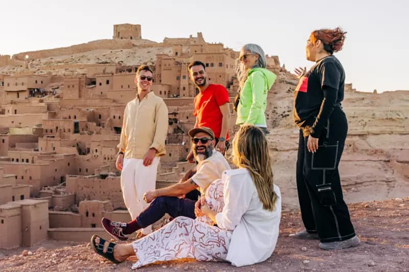 Group laugh together at Ait Benhaddou